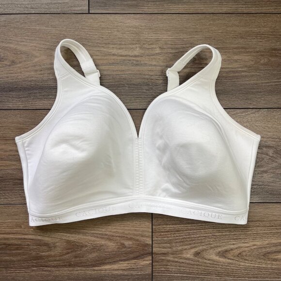 Cacique Lightly Lined No-Wire Bra Women's Plus Size 42F White Comfort Adjustable - Picture 1 of 8